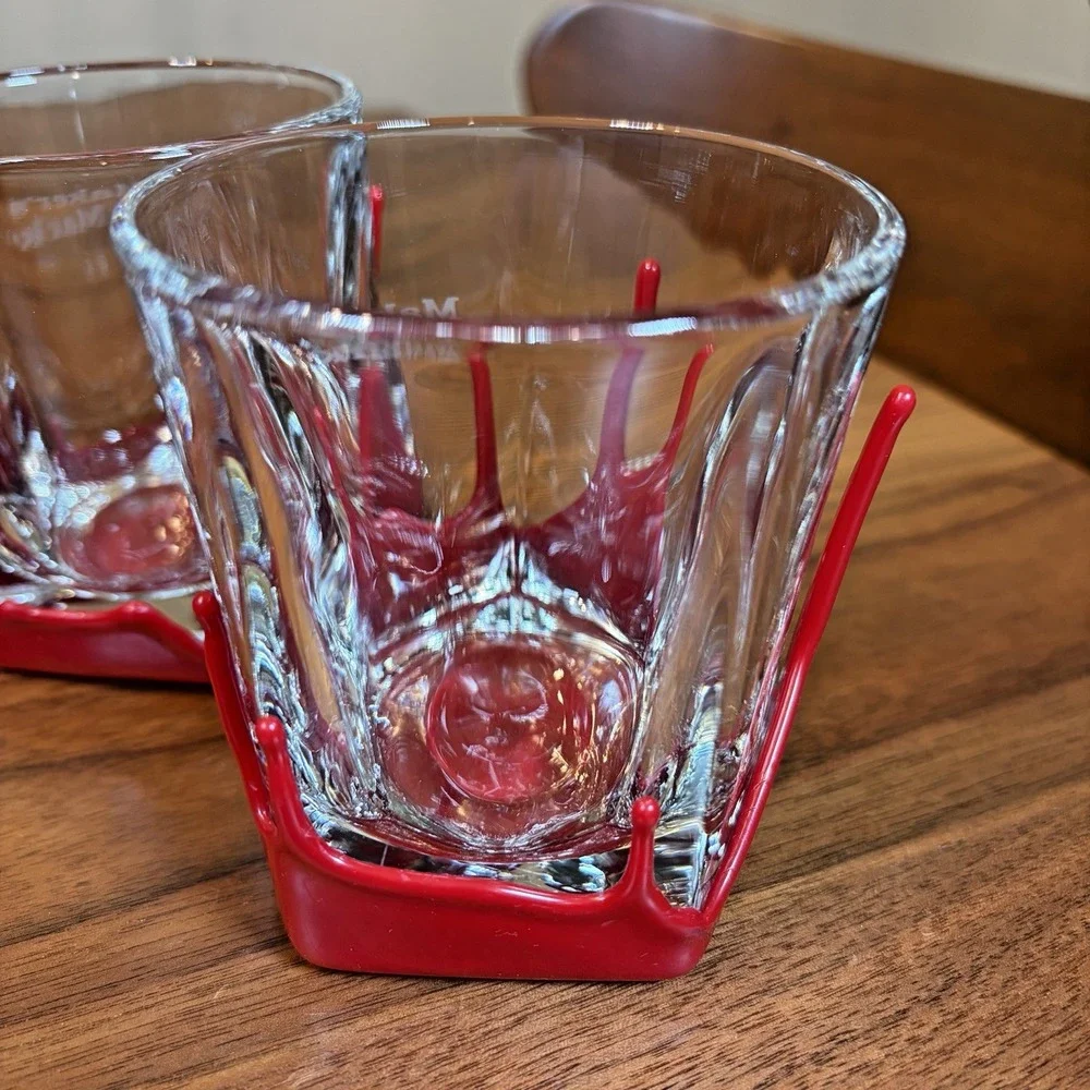 5 Maker's Mark Etched Dipped Red Wax Lowball Glasses Whiskey Barware